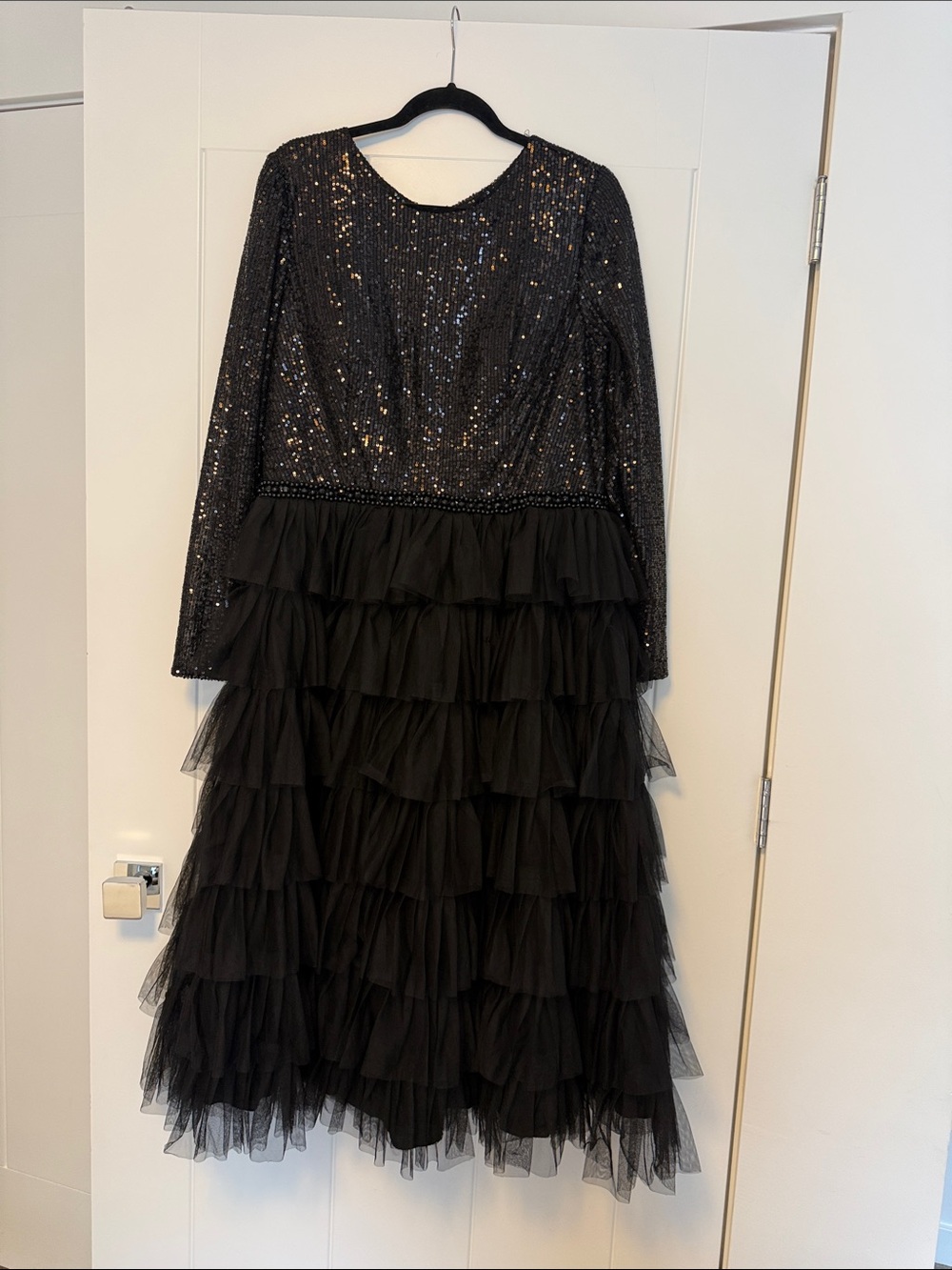 Mac Duggal Black Sequin Tiered Tulle Party Dress size 12 - Picture 2 of 12